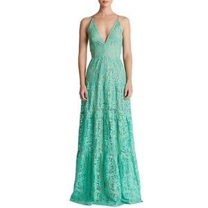 Turquoise Lace Fit & Flare Maxi Dress